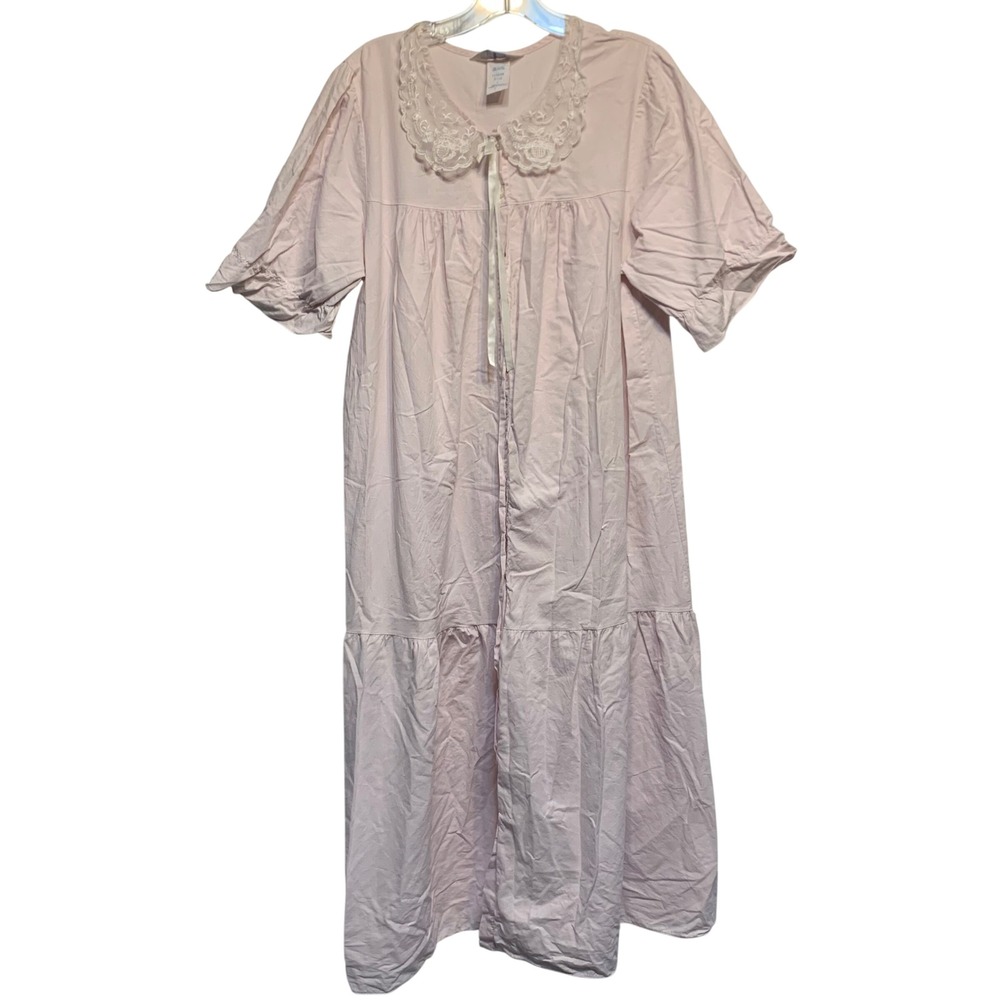 Jodie Arden Intimates Nightgown Size L Pink Cotton Lace Collar Vintage Coquette